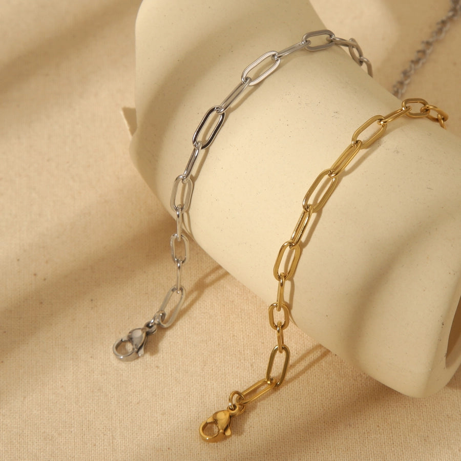 Original Design Simple Style Solid Color 304 Stainless Steel Paperclip Chain Bracelets In Bulk