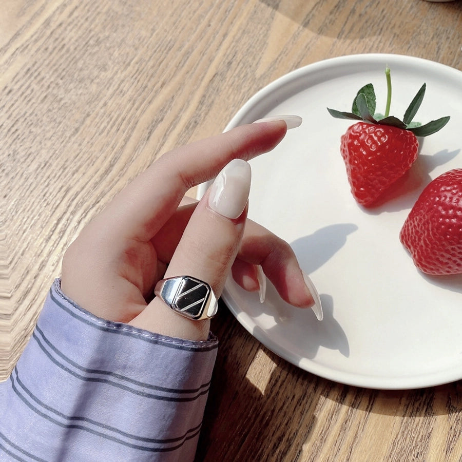 925 Sterling Silver Geometric Adjustable Ring