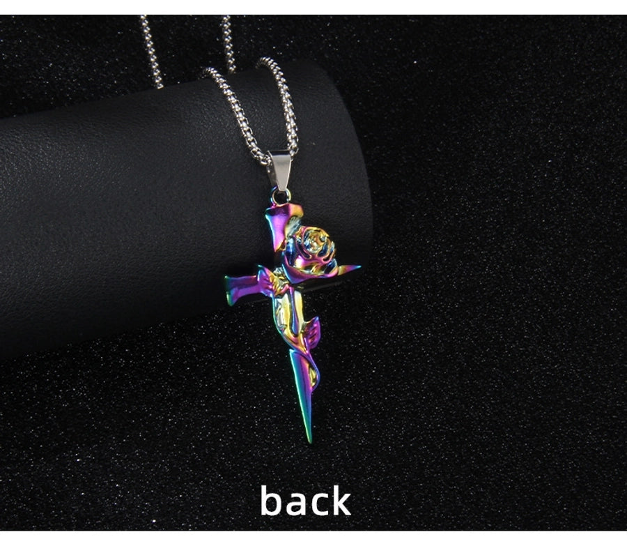 Hip-Hop Cross Rose Alloy Unisex Pendant Necklace