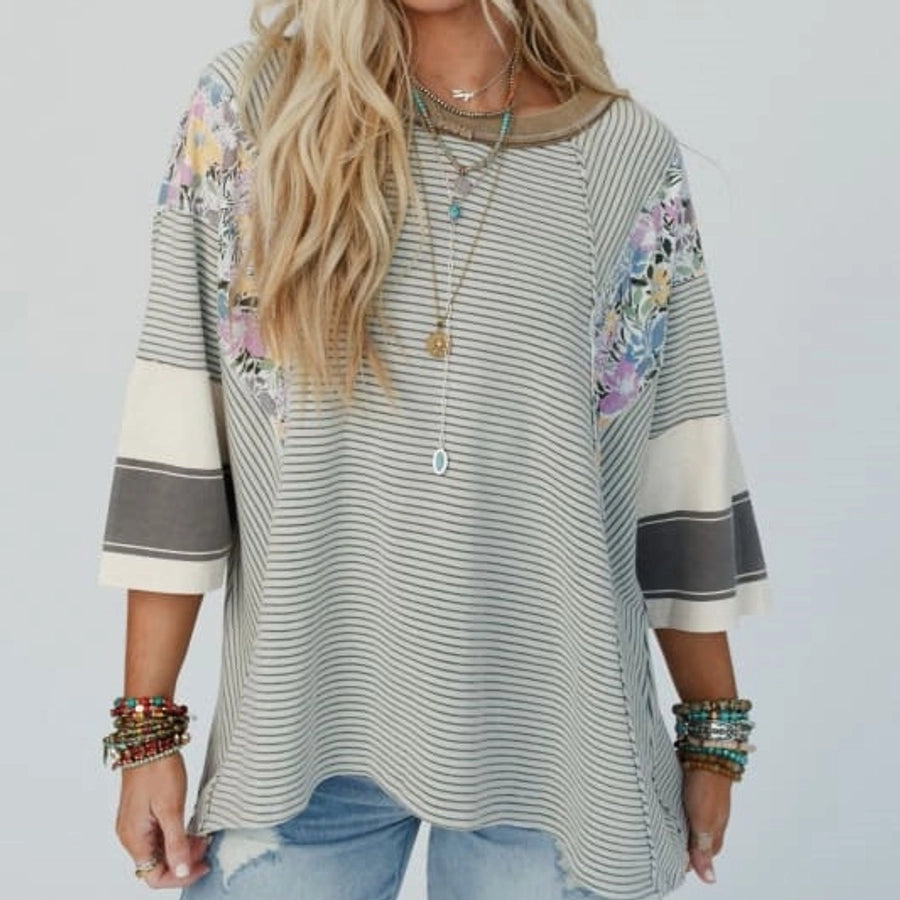 Hoodies & Sweatshirts 3/4 Length Sleeve Casual Streetwear Color Block Stripe