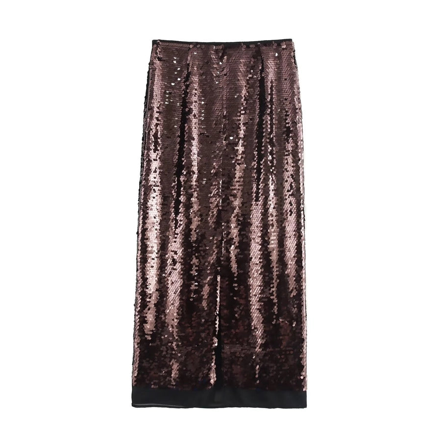 Spring Autumn Streetwear Glittery Solid Color Spandex Polyester Midi Dress Skirts
