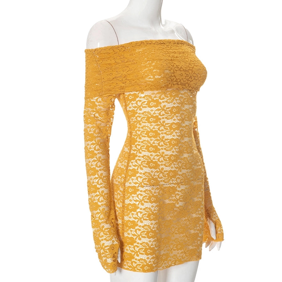 Women's Hip skirt Sexy Boat Neck Long Sleeve Solid Color Above Knee Masquerade