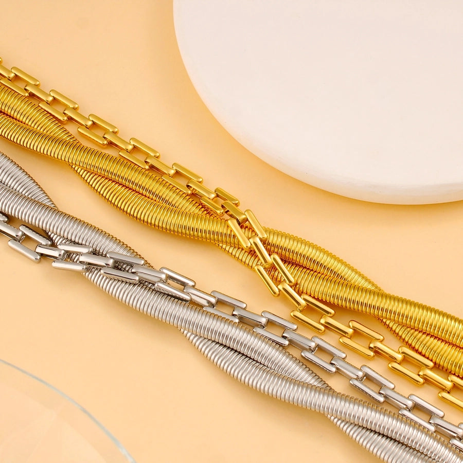 Jewelry Elegant Solid Color 304 Stainless Steel 18K Gold Plated Plating Layered Necklaces