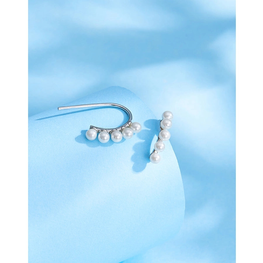 1 Pair 925 Sterling Silver Artificial Pearls 925 Sterling Silver Earrings Geometric Ear Studs