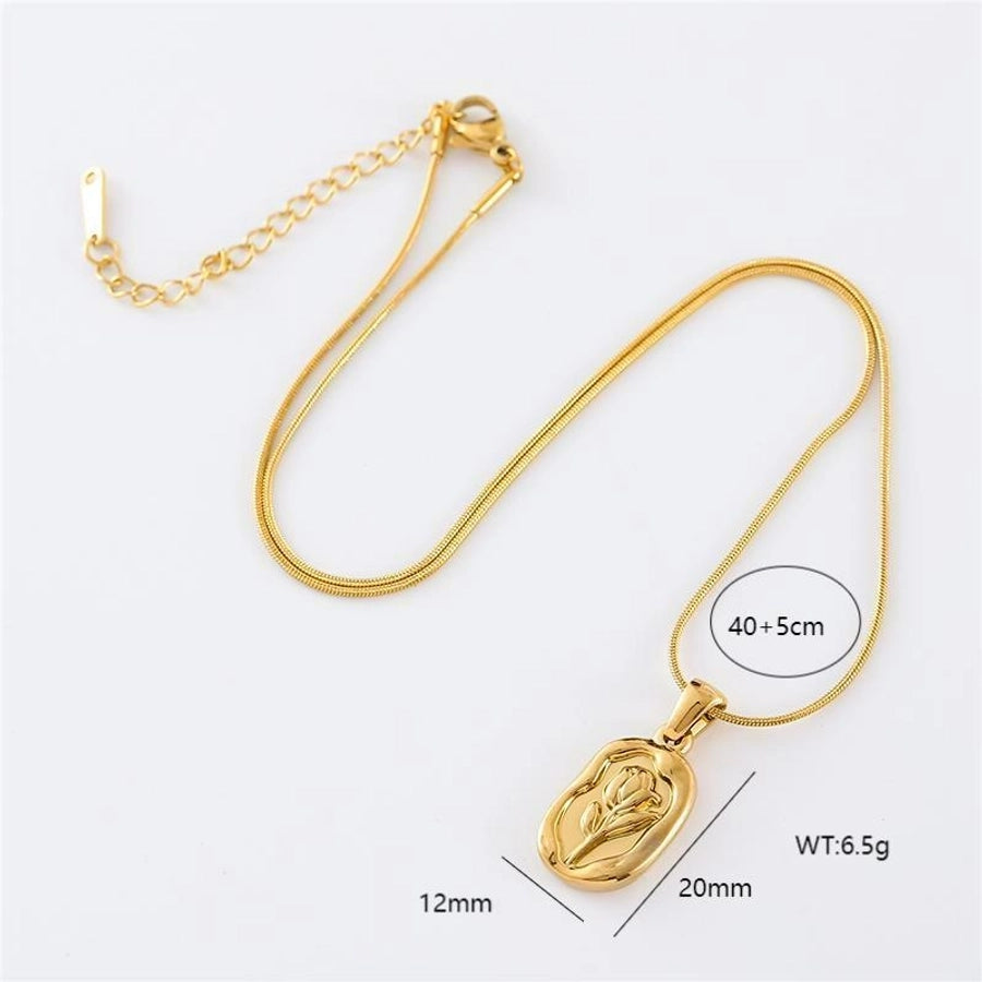 Jewelry Casual Elegant Classic Style Square Tulip 304 Stainless Steel Pendant Necklace