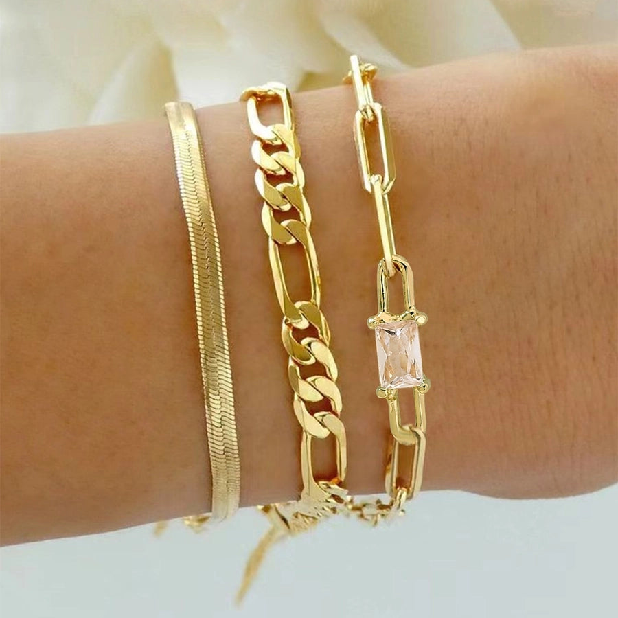 Copper Paperclip Chain snake chain figaro chain Inlay Solid Color Zircon Bracelets