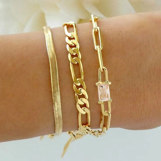 Copper Paperclip Chain snake chain figaro chain Inlay Solid Color Zircon Bracelets