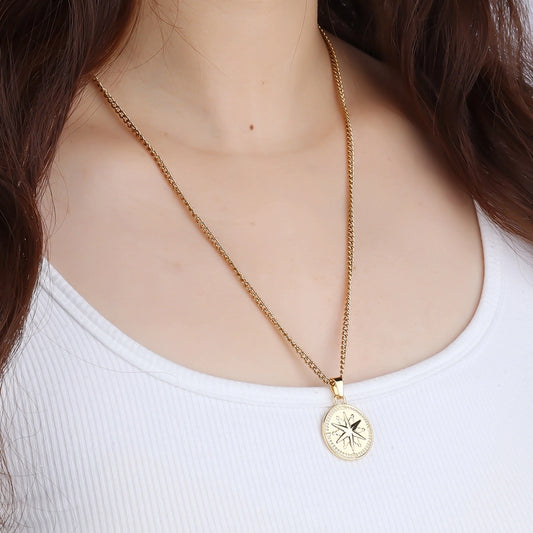 Jewelry Casual Round 304 Stainless Steel 18K Gold Plated Pendant Necklace
