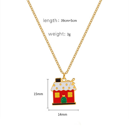 Jewelry Cute Christmas Hat Christmas Tree Christmas Socks Titanium Steel 18K Gold Plated Plating Pendant Necklace