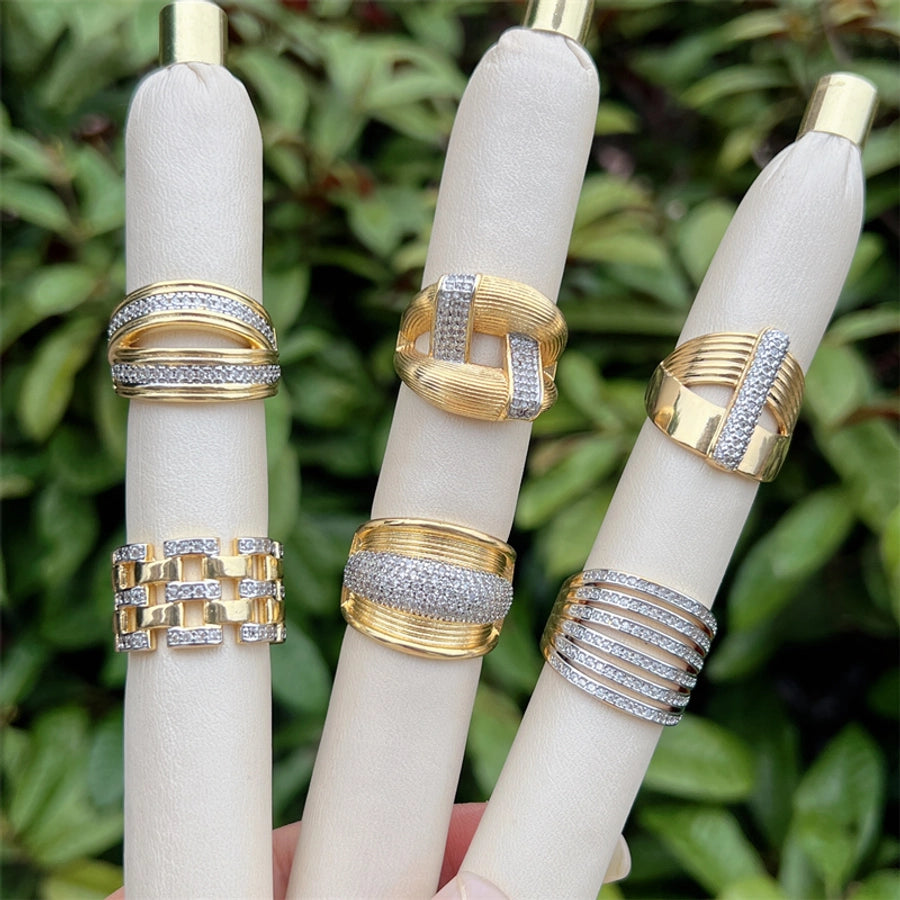 Copper 18K Gold Plated Geometric Zircon Open Rings