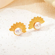 Semicircle Flower Large Pearl Earrings