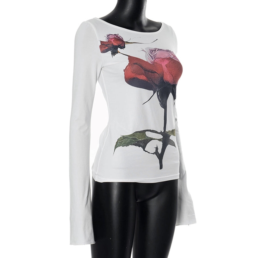 Women's T-shirt Long Sleeve T-Shirts Vacation Simple Style Flower