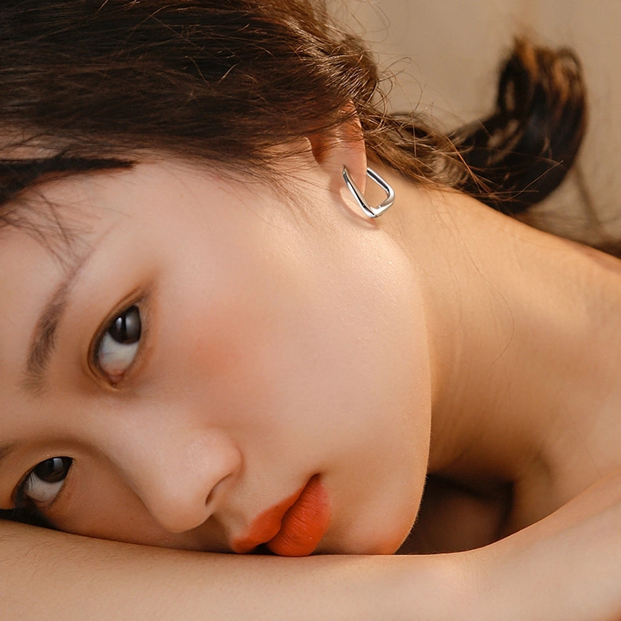 s925 Sterling Silver Square Ear Buckle New Earrings High Sense Earrings Korean Elegant Internet Popular Earrings Women's New Earrings