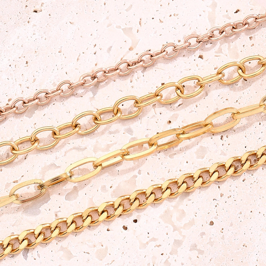 5 Strands/Package 304 Stainless Steel 18K Gold Plated Cuban Link Chain Curb Chain cable chain Polished Length: 210mm Length:230+50mm Length: 250mm Jewelry Accessories
