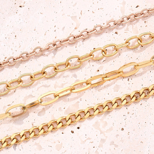 5 Strands/Package 304 Stainless Steel 18K Gold Plated Cuban Link Chain Curb Chain cable chain Polished Length: 210mm Length:230+50mm Length: 250mm Jewelry Accessories