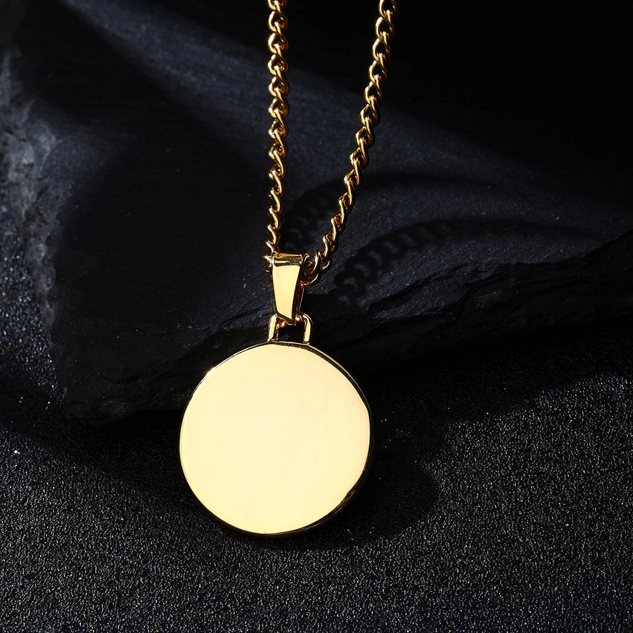 Casual Round 304 Stainless Steel 18K Gold Plated Men's Pendant Necklace