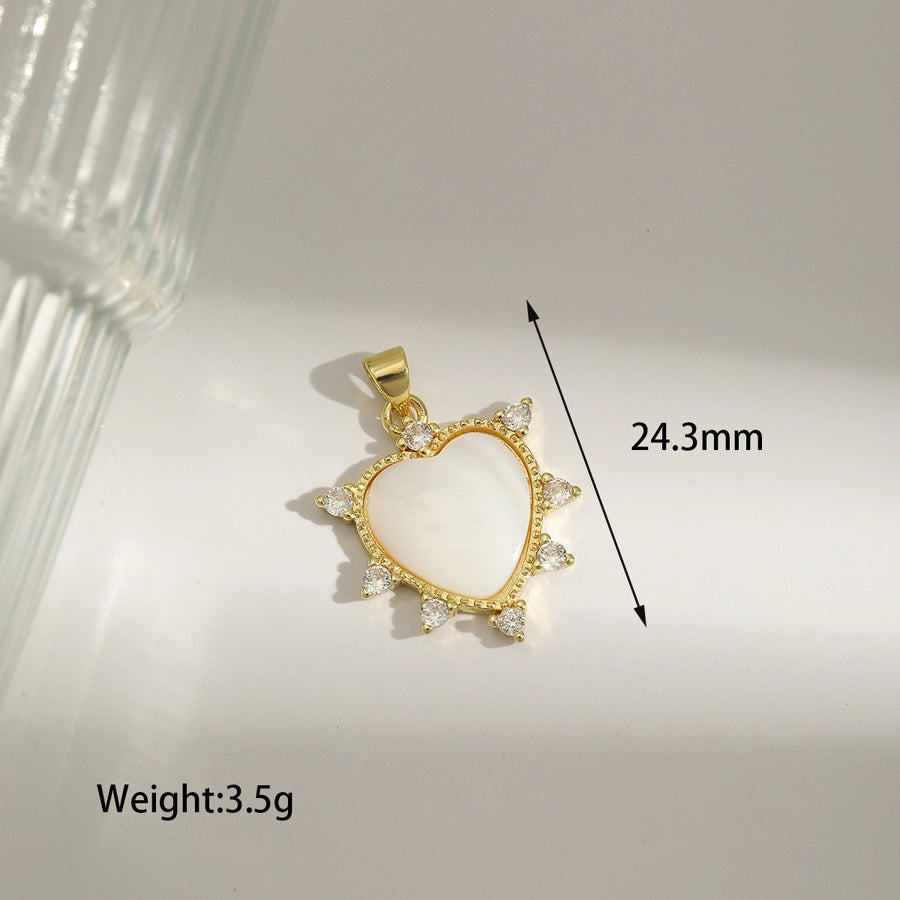 1 Piece 42.4MM Hole 1~1.9mm Copper 18K Gold Plated Heart Shape Polished Pendant Chain Jewelry Accessories