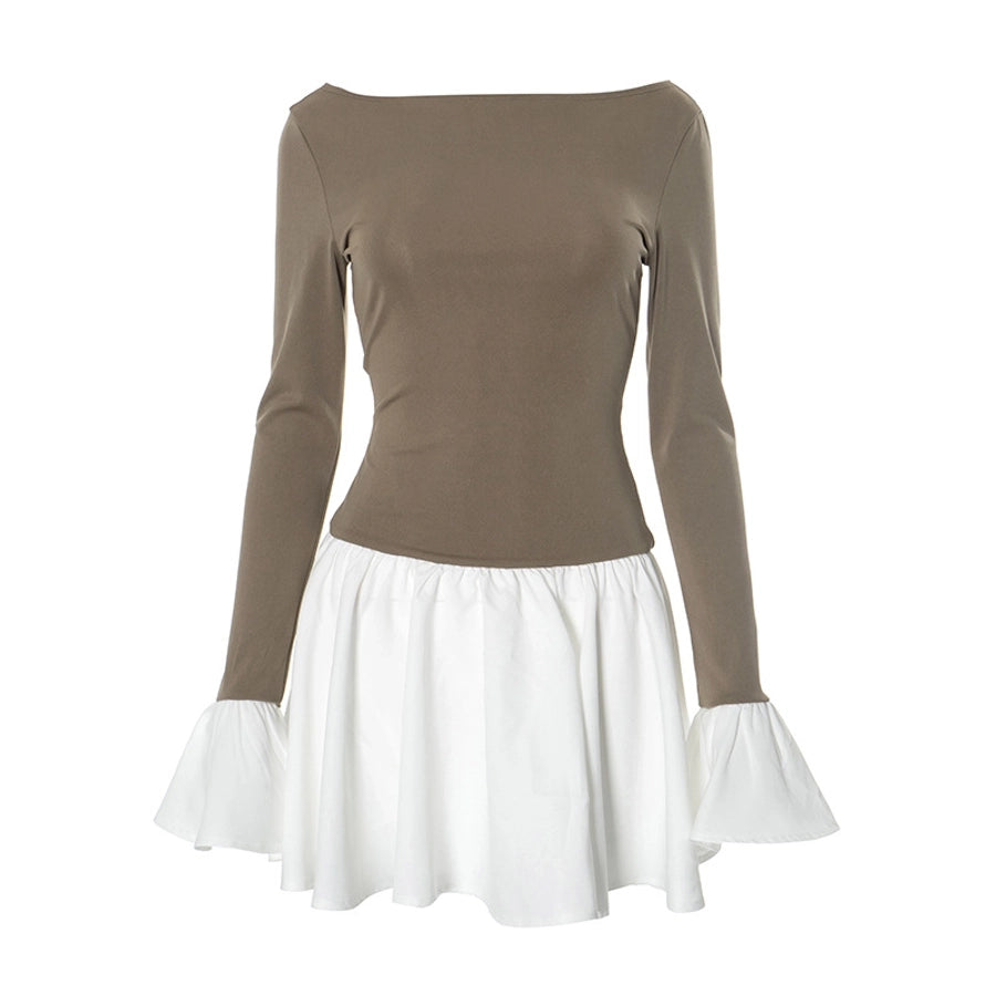 Women's Sheath Dress Streetwear Boat Neck Contrast Binding Long Sleeve Contrast Binding Above Knee Daily
