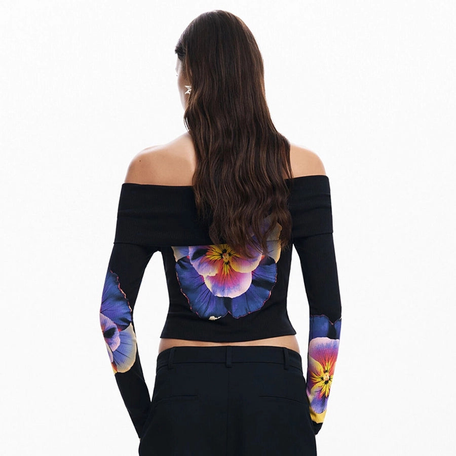 Women's Bandeau Long Sleeve T-Shirts Streetwear Flower