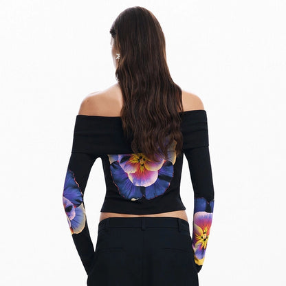 Women's Bandeau Long Sleeve T-Shirts Streetwear Flower
