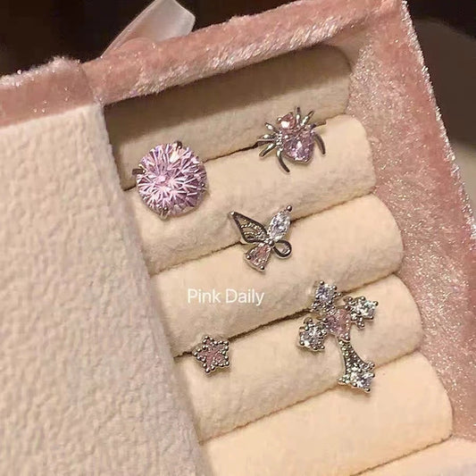 1 Piece Simple Style Cross Star Butterfly Inlay Alloy Rhinestones Ear Studs
