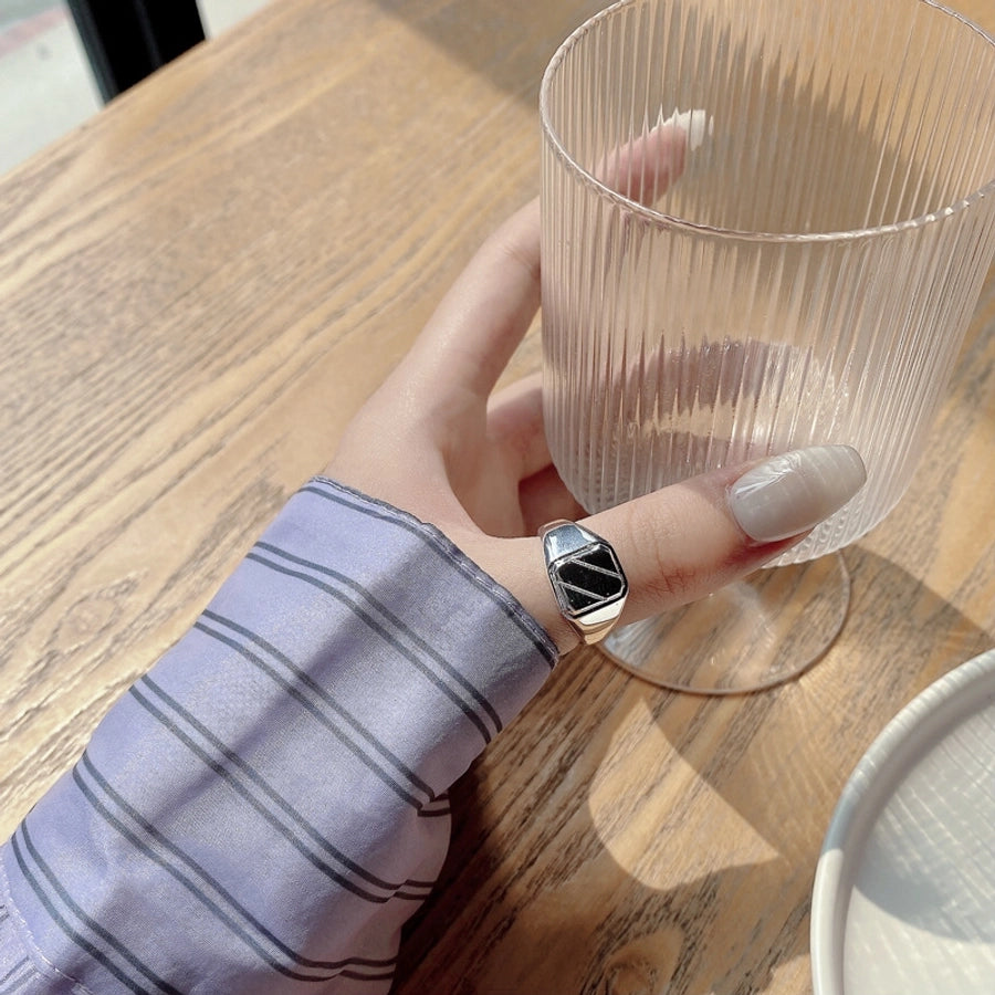 925 Sterling Silver Geometric Adjustable Ring