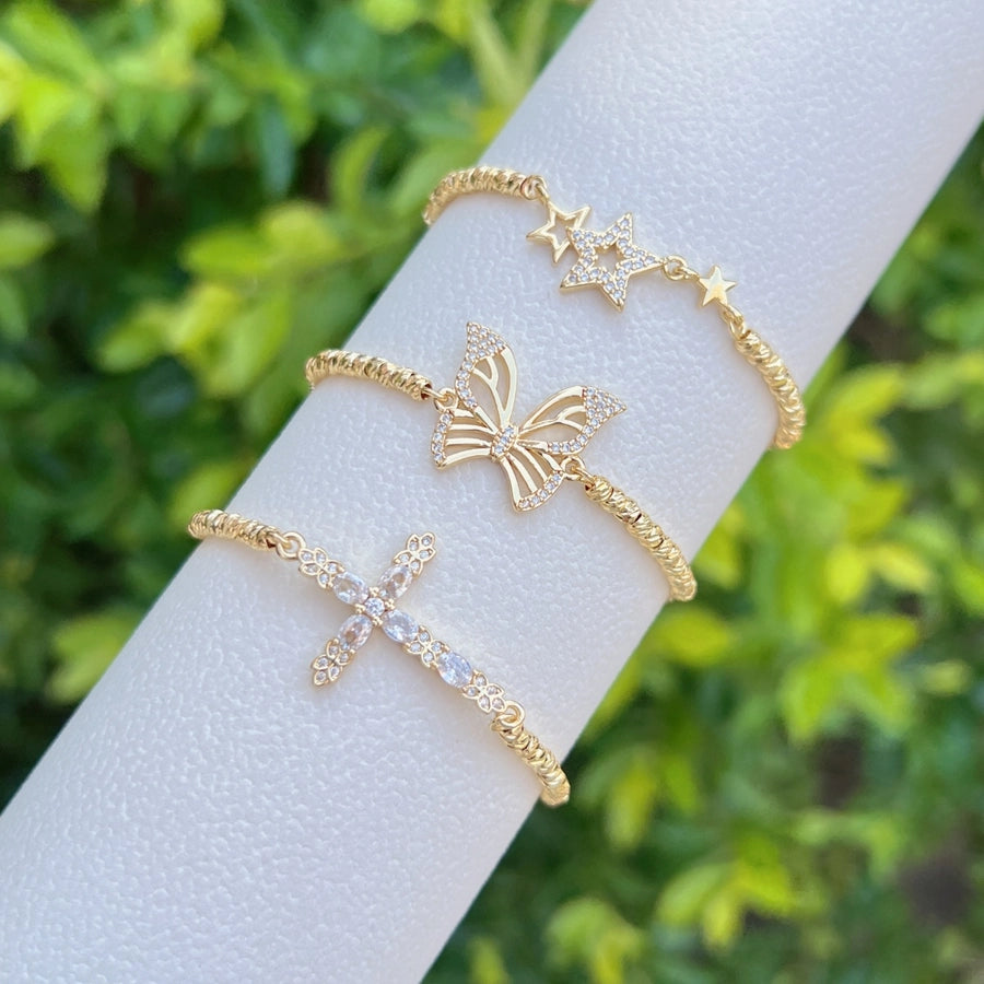 Copper Twisted Rope Chain 18K Gold Plated Plating Inlay Pentagram Cross Butterfly Zircon Bracelets