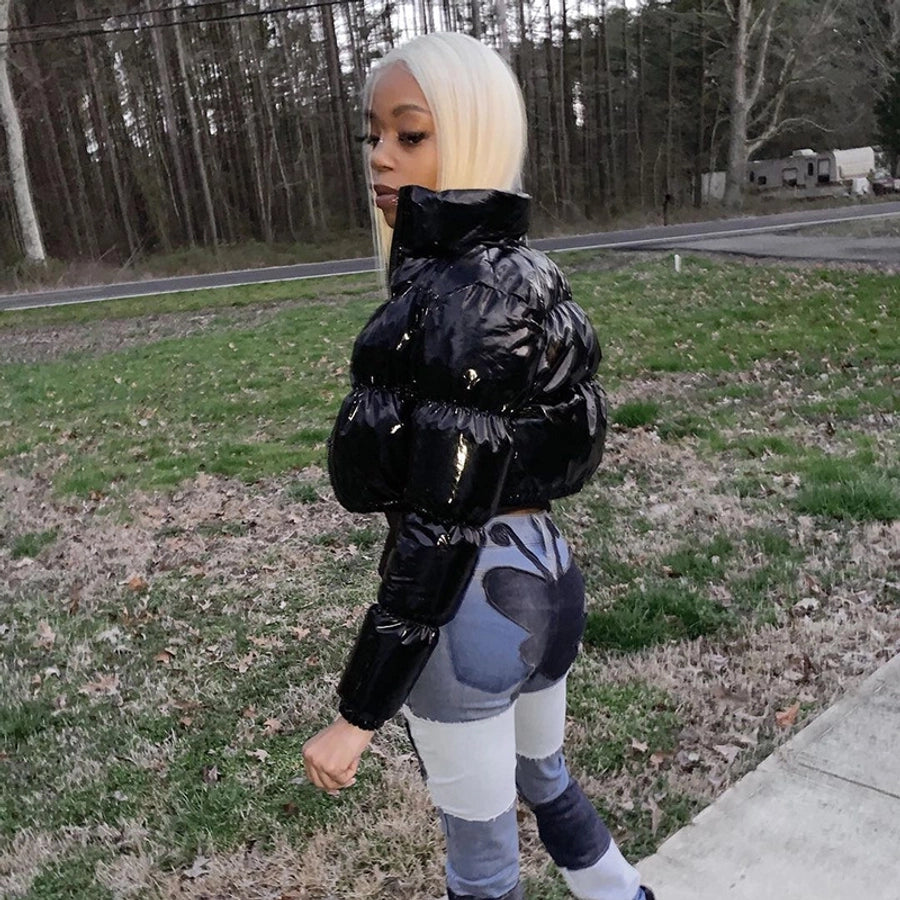 Women's Streetwear Solid Color Zipper Coat cotton clothes