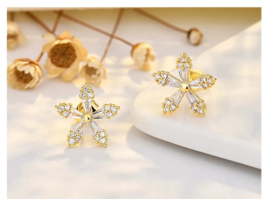 S925 Sterling Silver Needle Floret Zircon Earrings for Women Simple Small Cute Fresh Style Mori Style Sweet Elegant Earrings