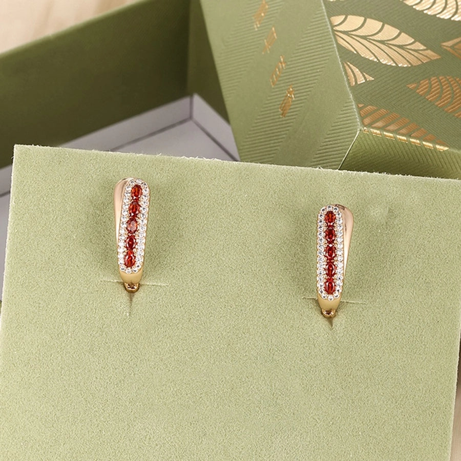 6 Pairs Elegant Simple Style Round Plating Copper Alloy Zircon 18K Gold Plated Earrings