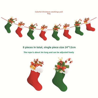 Christmas Paper Flag Christmas Window Hotel Scene Decoration Flag  Santa Claus Flag