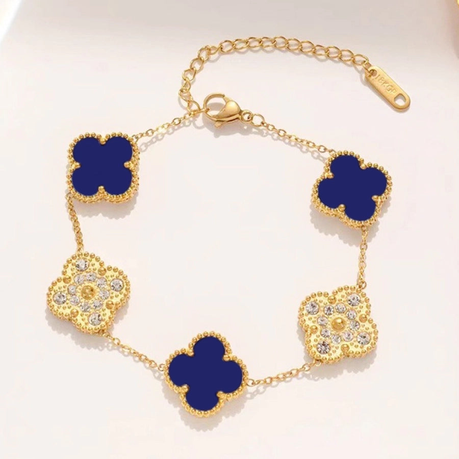 Elegant Four Leaf Clover 304 Stainless Steel 18K Gold Plated Rhinestones Shell cable chain Bracelets In Bulk Stainless Steel Bracelets