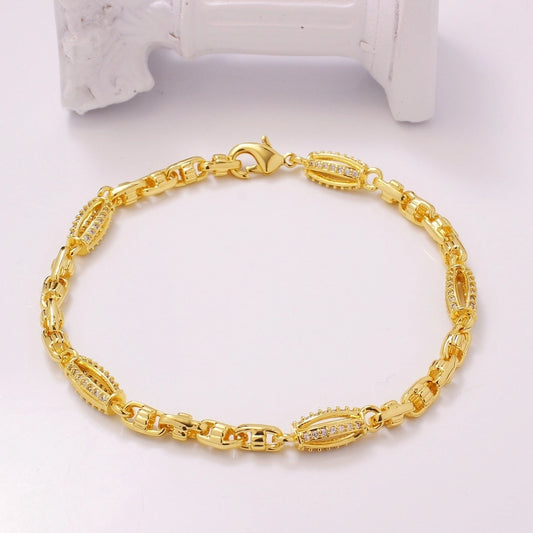 Jewelry Vintage Style Classic Style Geometric Olive Solid Color Copper Zircon 18K Gold Plated Hollow Out Bracelets