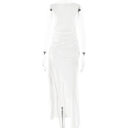 Women's Slit Dress Elegant Sexy Round Neck Backless Sleeveless Solid Color Maxi Long Dress Holiday Cocktail Party