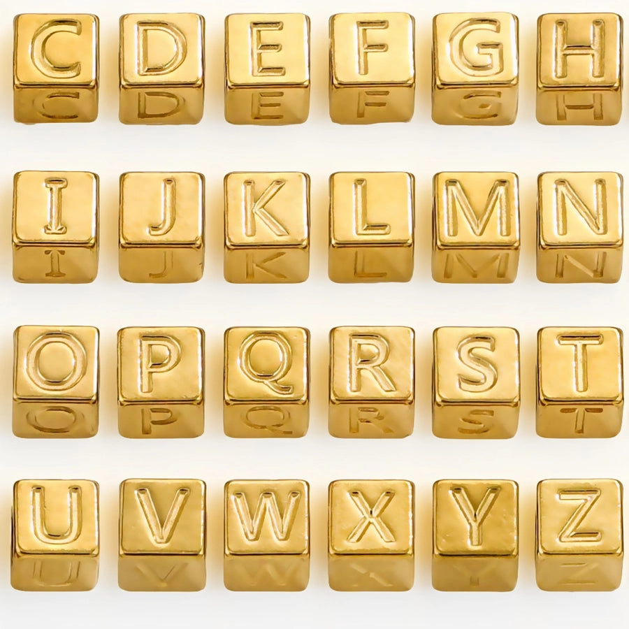 10 PCS/Package 7*7MM Hole 5~5.9mm Titanium Steel Gold Plated Letter Square Jewelry Accessories