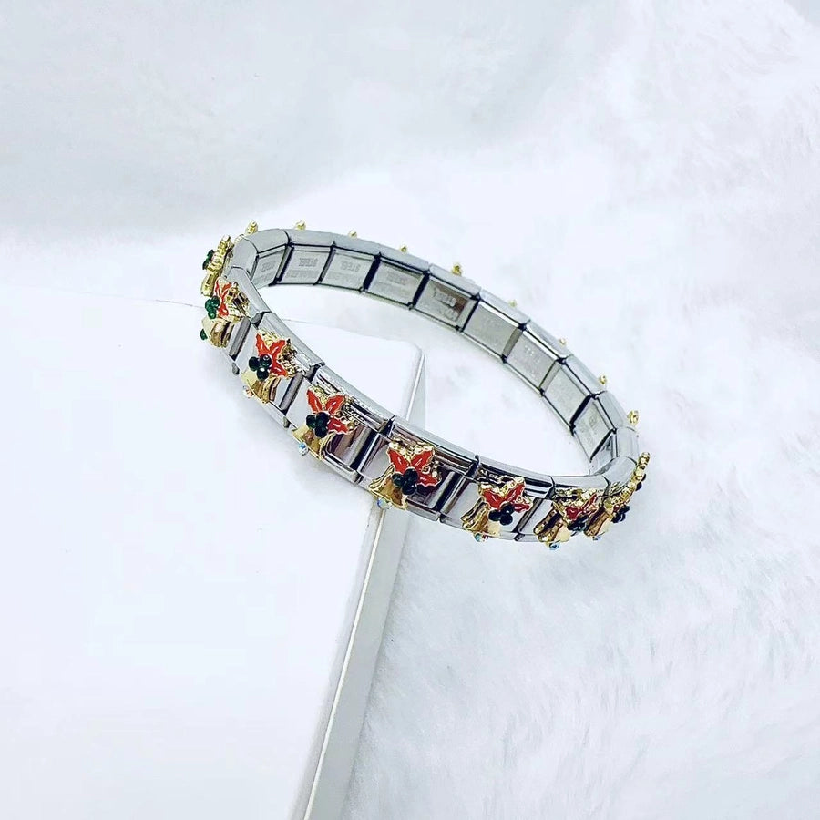 Simple Style Christmas Hat Santa Claus Christmas Socks 304 Stainless Steel Zircon Bracelets In Bulk Stainless Steel Bracelets