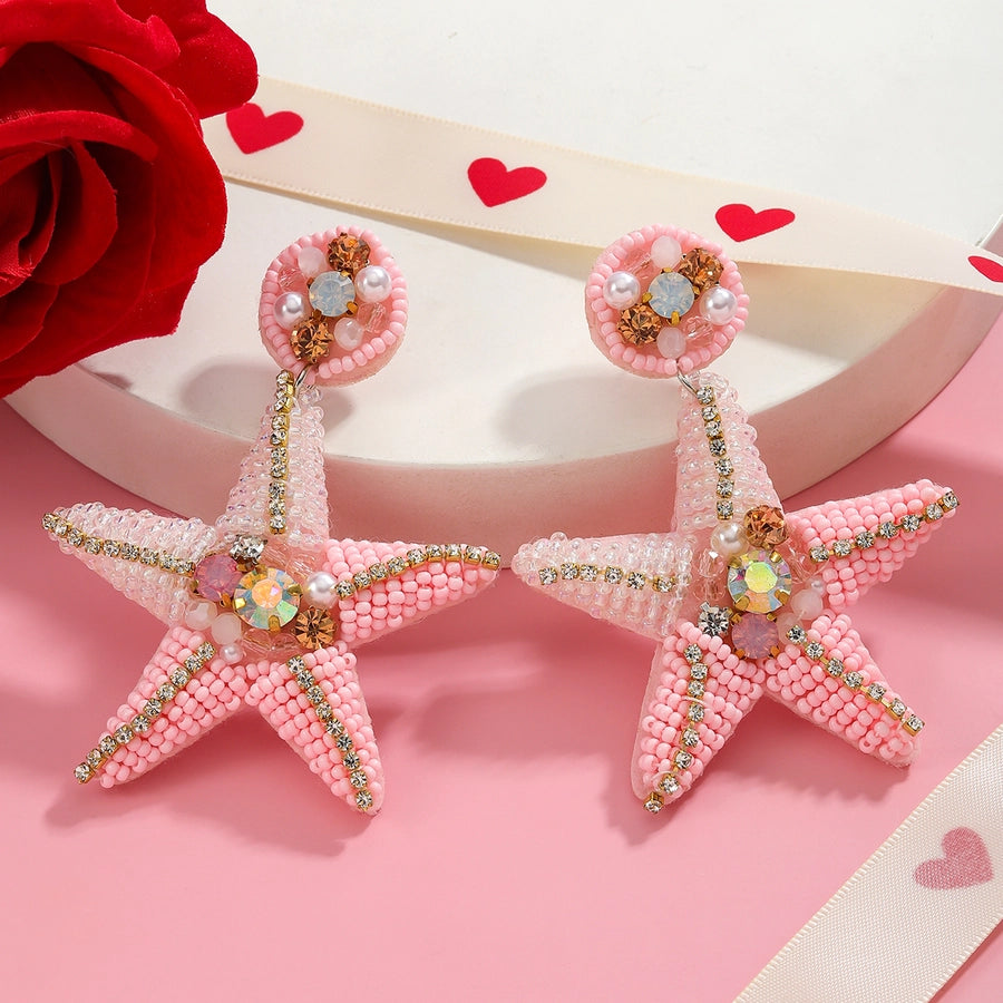 1 Pair Sweet Flamingo Heart Shape Cloth Earrings