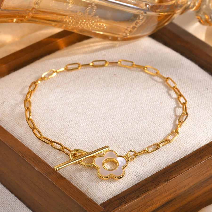 Jewelry IG Style Flower 201 Stainless Steel Copper Zircon 18K Gold Plated Bracelets