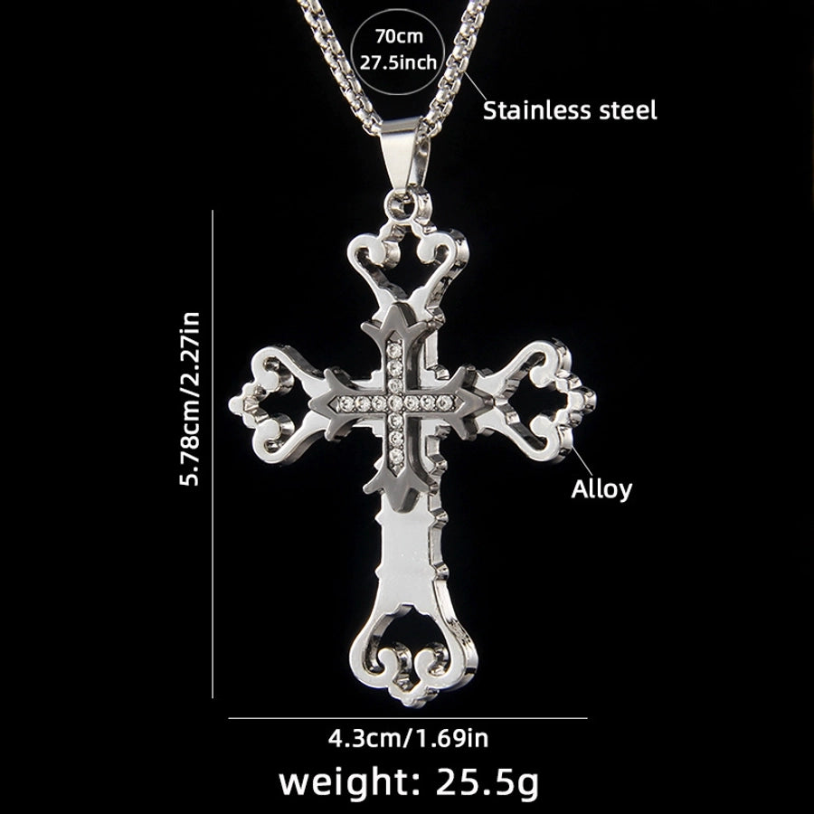 Hip-Hop Simple Style Cross 201 Stainless Steel Alloy Inlay Unisex Pendant Necklace