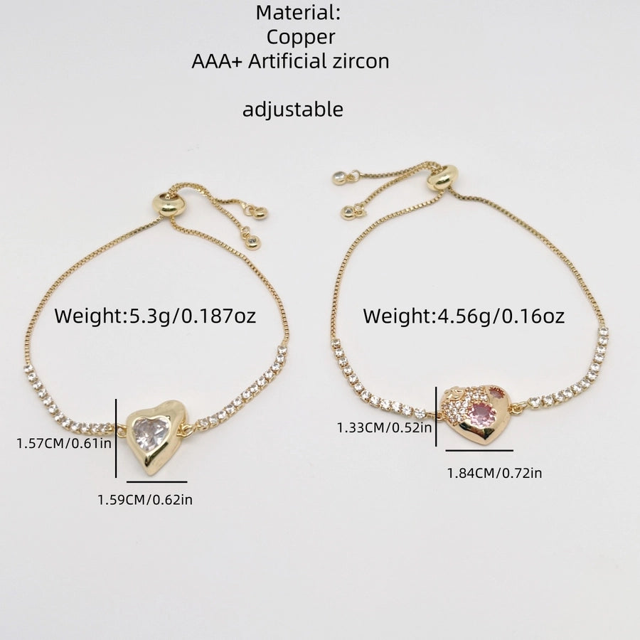 Copper Tennis Chain 18K Gold Plated Plating Inlay Heart Shape Zircon Bracelets