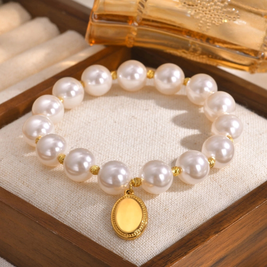 IG Style Geometric 18K Gold Plated Artificial Pearl Copper Beaded Chain Beaded Bracelets