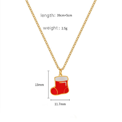 Jewelry Cute Christmas Hat Christmas Tree Christmas Socks Titanium Steel 18K Gold Plated Plating Pendant Necklace