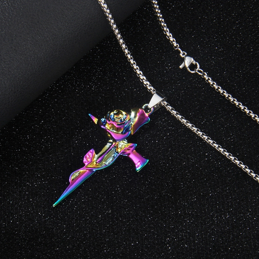 Hip-Hop Cross Rose Alloy Unisex Pendant Necklace