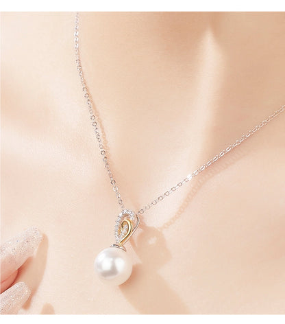 925 Sterling Silver Pearl Zircon cable chain Polishing Plating Geometric Pendant Necklace