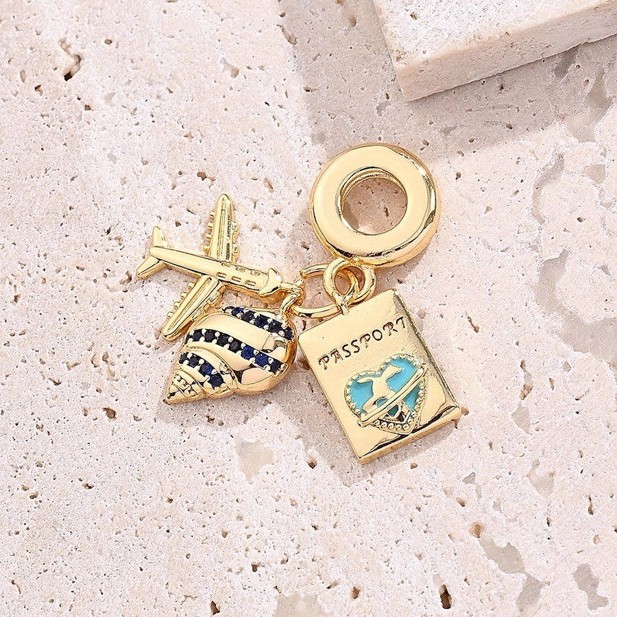 1 Piece 26mm 28mm 30mm Hole 4~4.9mm Copper Zircon 18K Gold Plated Sun Heart Shape Airplane Beads Jewelry Accessories