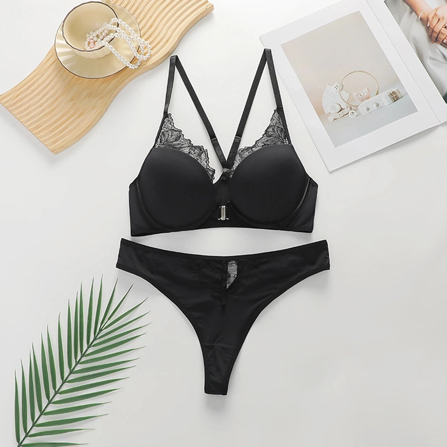 Solid Color Sexy Gather Comfort Bra&Panty Set