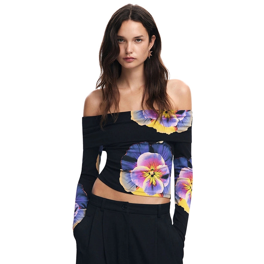 Women's Bandeau Long Sleeve T-Shirts Streetwear Flower