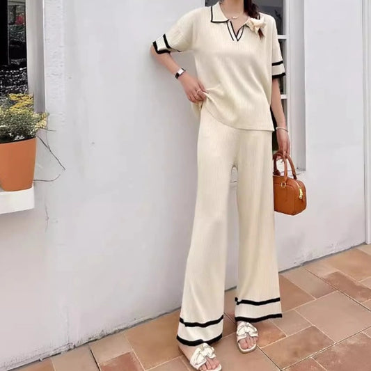 Daily Women's Casual Elegant Stripe Viscose fiber Pants Sets Pants Sets