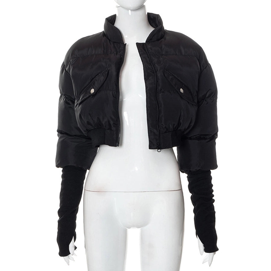 Women's Streetwear Solid Color Zipper Coat cotton clothes