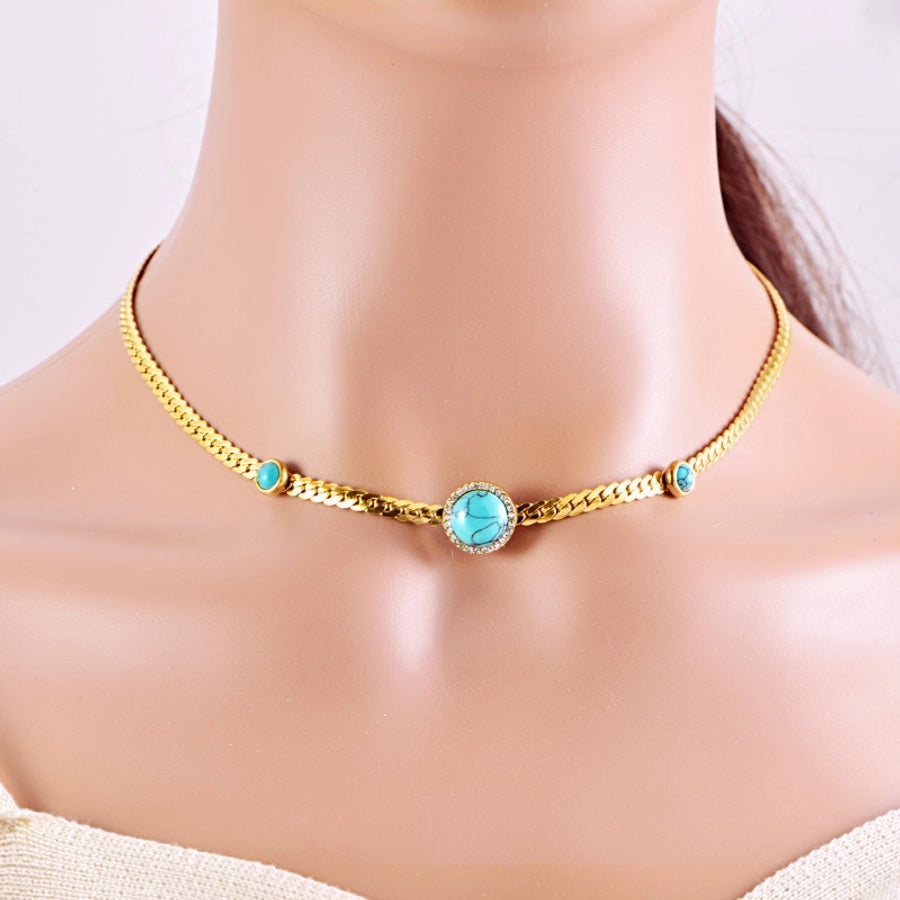 Jewelry Vintage Style Geometric 304 Stainless Steel Turquoise Plating Necklace